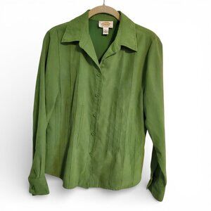 Vintage Y2K Talbots Avocado Green Long Sleeve Button Up Blouse Top Size Medium